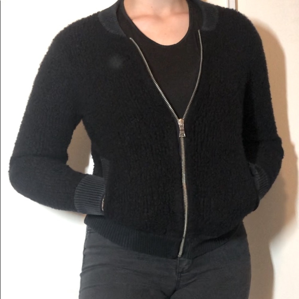 Black Fuzzy Gap Zip-Up Sweater